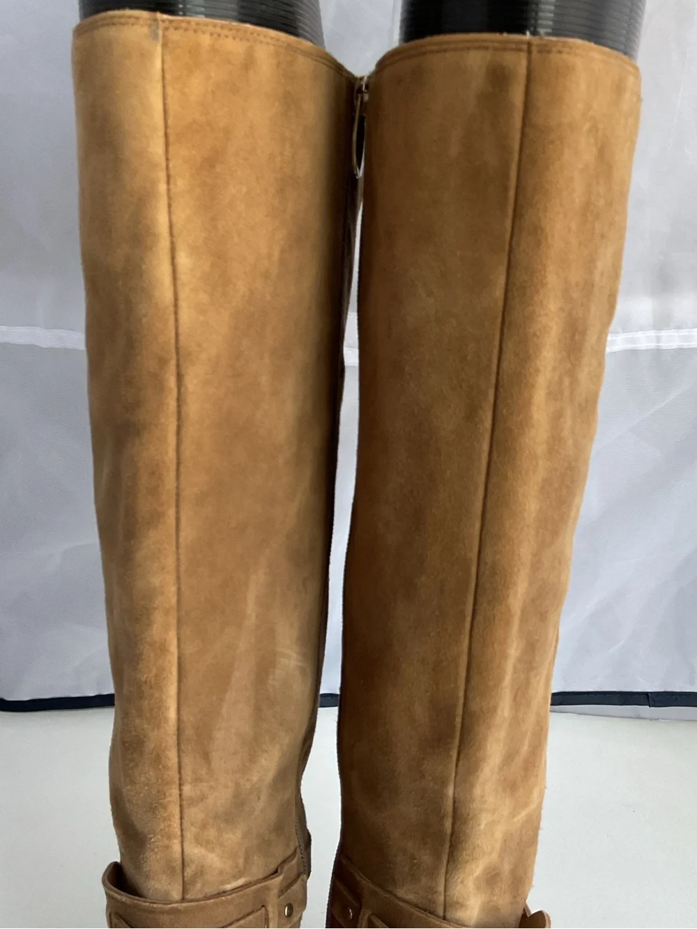 Nine West Luciana Tan Suede Studded Ankle Straps Riding Boots Women’s Size 6.5M